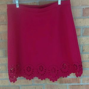 Spense Women Flared Red Cut Out Bottom Skirt